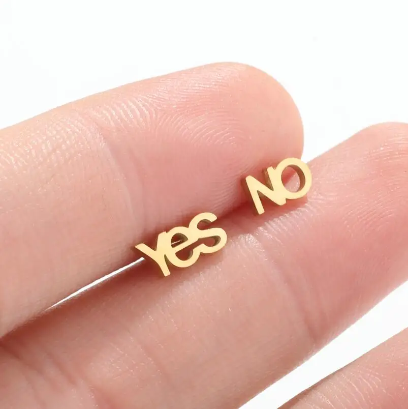 

Stylish Letter Yes No Tragus Piercing Earring For Women Stainless Steel Gold Fashion Kids Girl Earrings Stud Jewelry Aretes