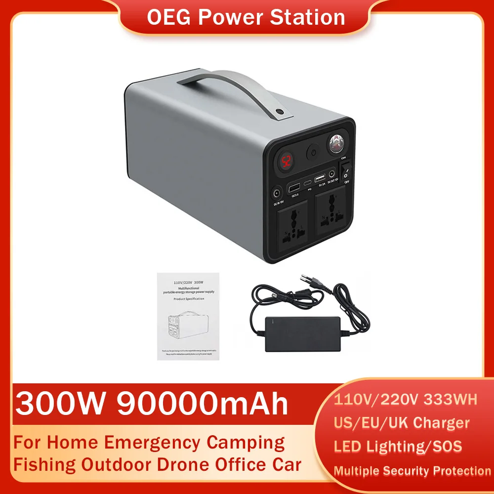 

300W Solar Generator Power Bank 90000mAh Solar Energy Storage Portable Power Station Inverter USB Type-C PD for Outdoor Camping