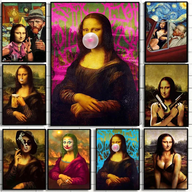 Картина на холсте Мона Лиза смешное искусство Постер Ван Гога для курения