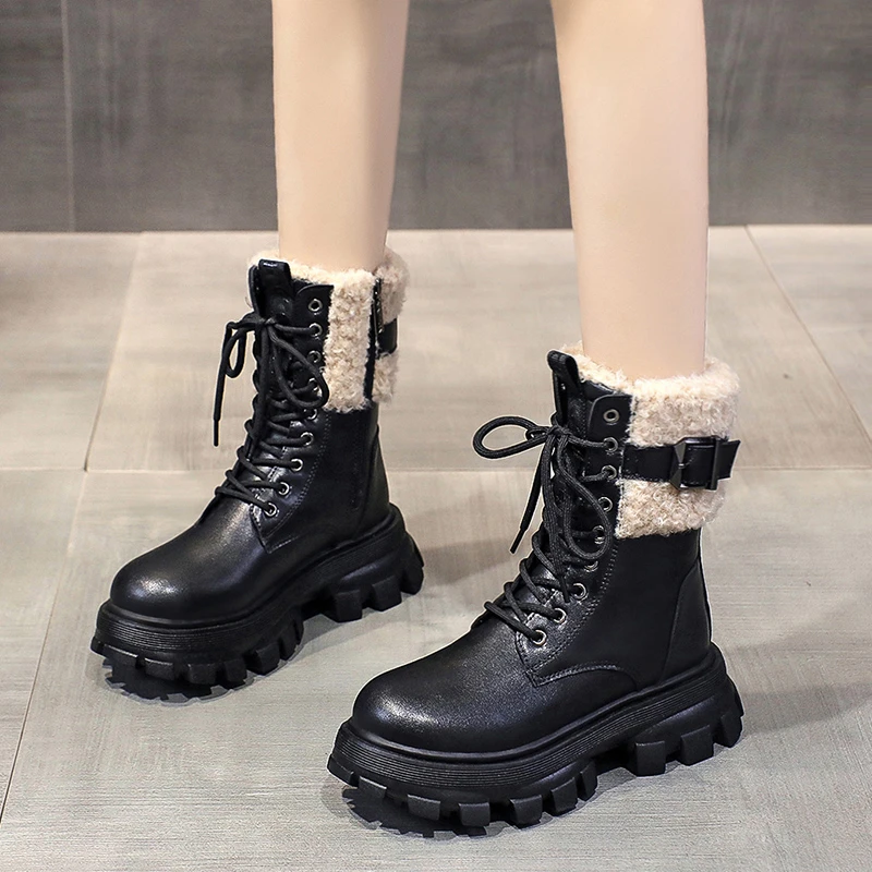 

Новинка 2022, короткие сапоги, женские осенне-зимние короткие сапоги на толстой подошве, средней длины, бархатные женские сапоги на шнуровке