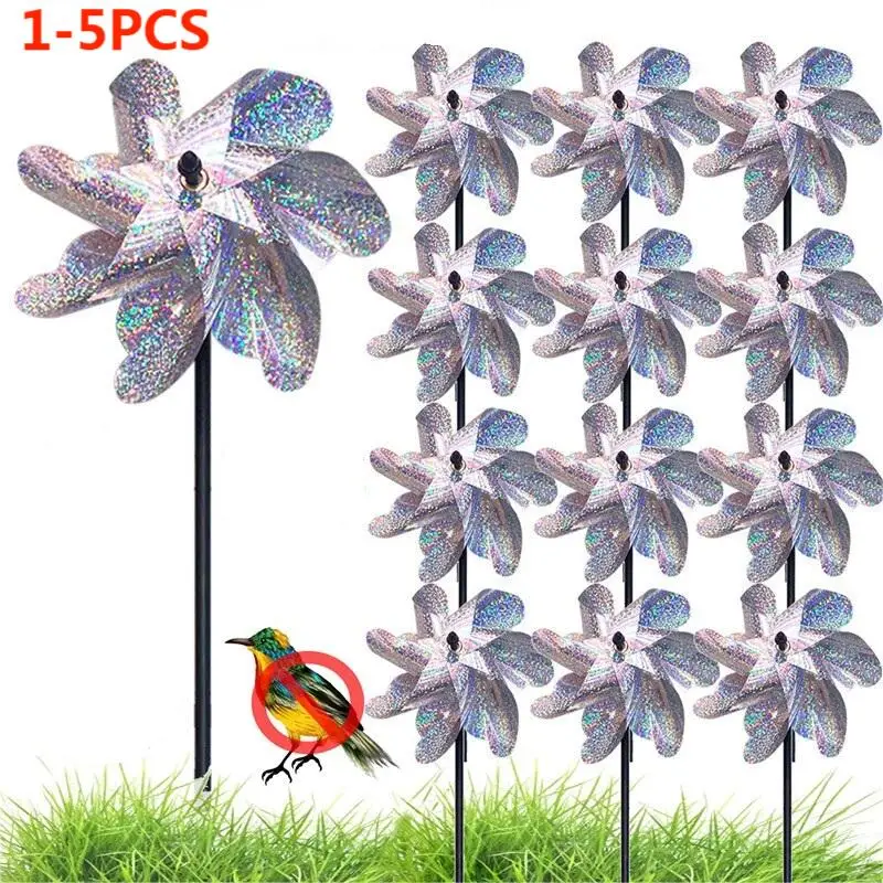 

5Pcs Bird Repellent Windmill DIY Birds Deterrent Silver Reflective Pinwheels Garden Bird Scare Sparkly Wind Spinner Lawn Decor