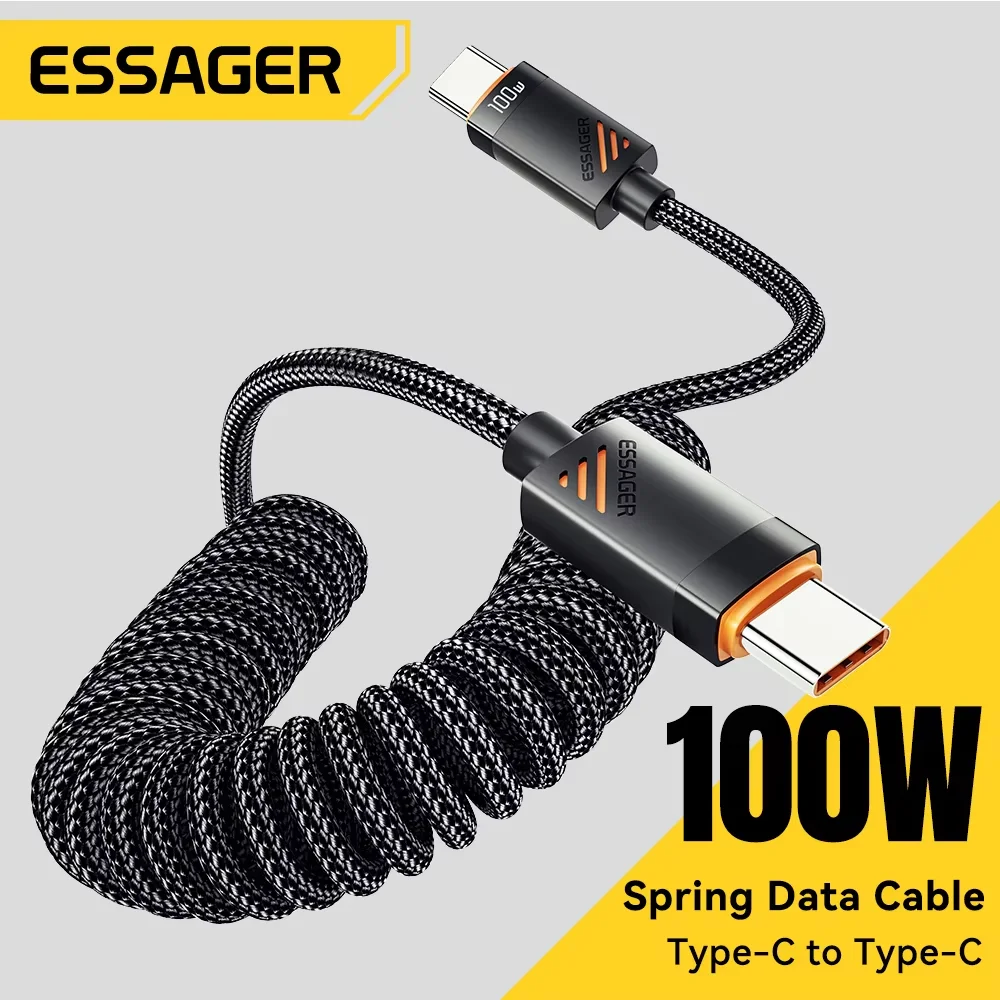 Essager Auto-Feder-Typ-C-Kabel für iPhone 17 16 15 Pro Xiaomi Samsung 100 W PD Schnellladung für MacBook iPad Typ C auf C-Kabel