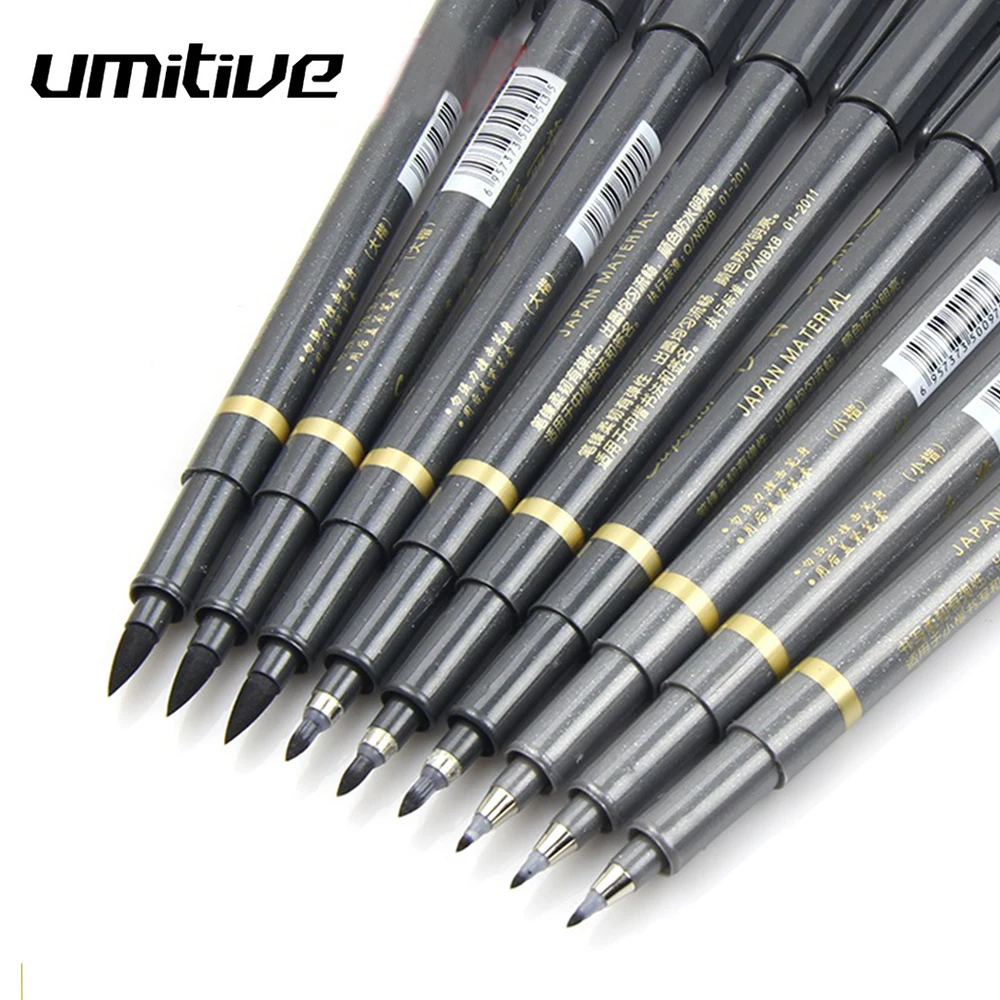 

Umitive 2Pcs 3 Size Black Calligraphy Ink Pen for Beginners Writing Signature Refillable Brush Marker Pens office supplies