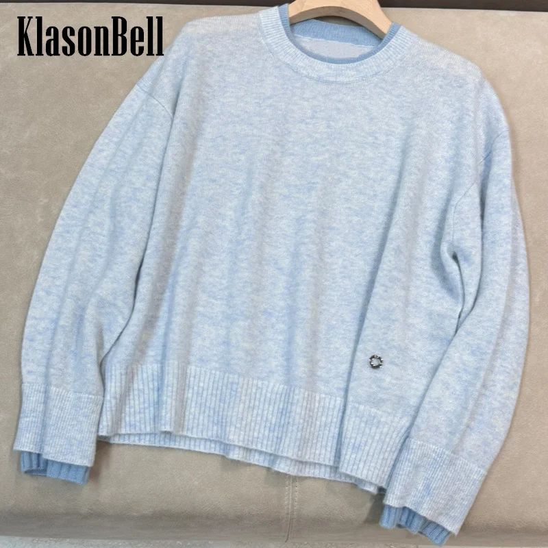 11.23 KlasonBell 2024 новая зимняя мода двухэтажный пуловер с круглым вырезом и манжетами