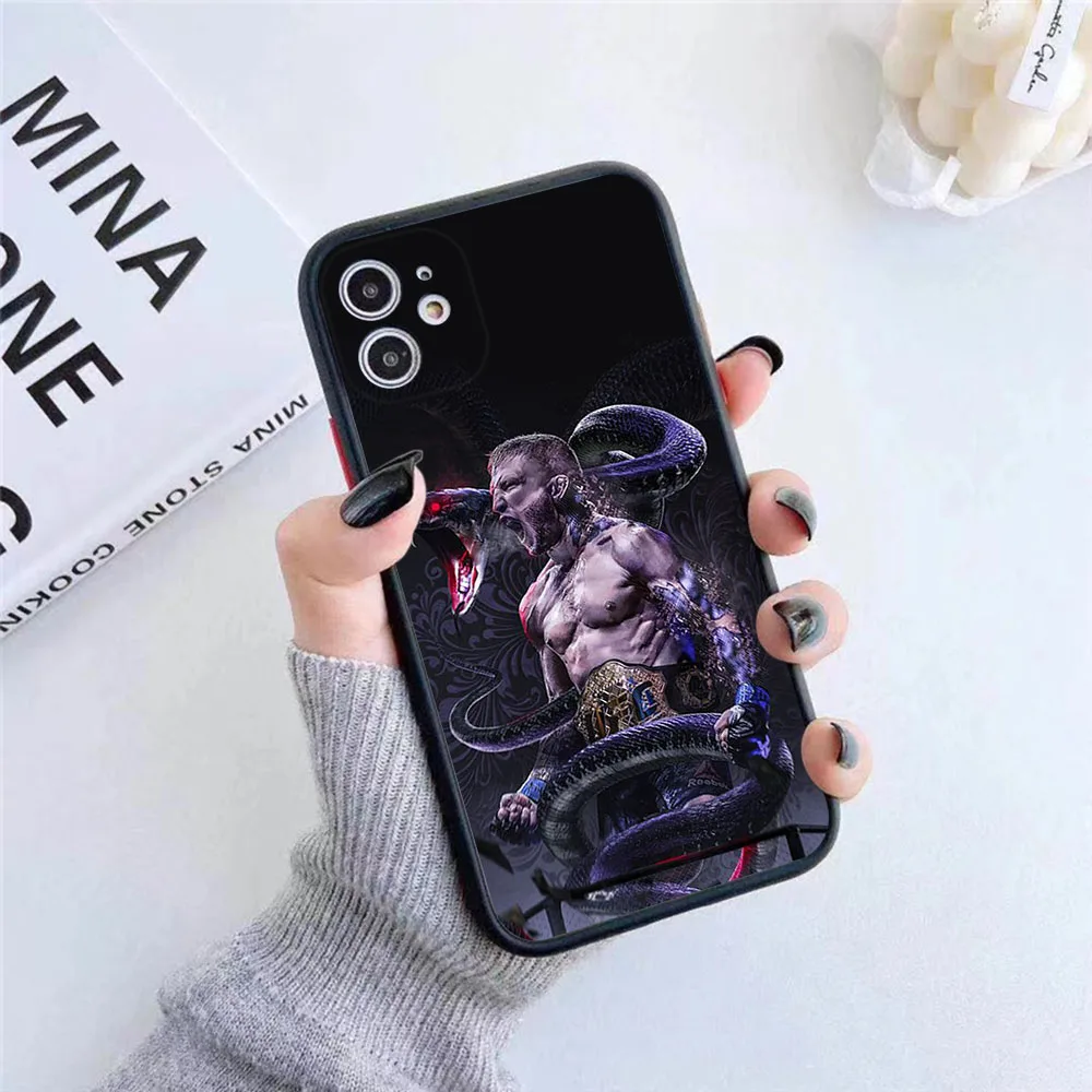 For iphone 16ProMax 15 Pro 14 13 12 Mini 11 7 8 16 Plus XSMax XR KHabib Nurmagomedov Frosted Translucent Cover Black Phone Cases
