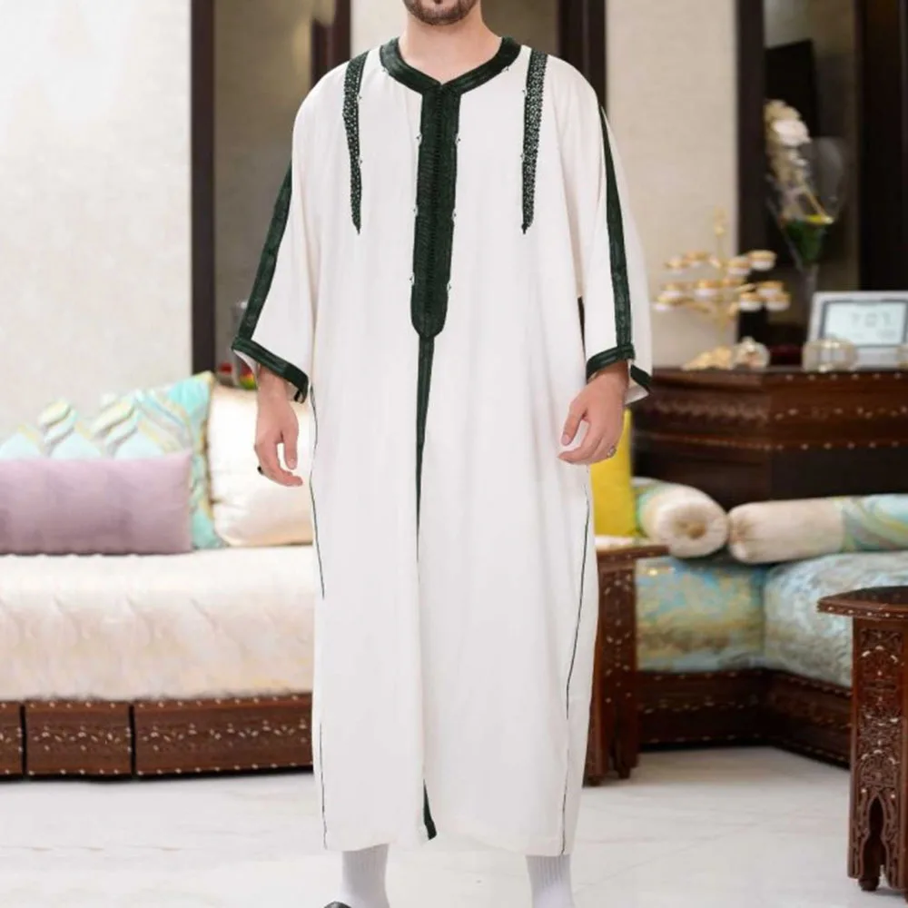 Ethnic Retro Robe Shirt Men's Middle East Trend Solid Color Loose Straight Men's Arabic Shirt Muslim Fashion