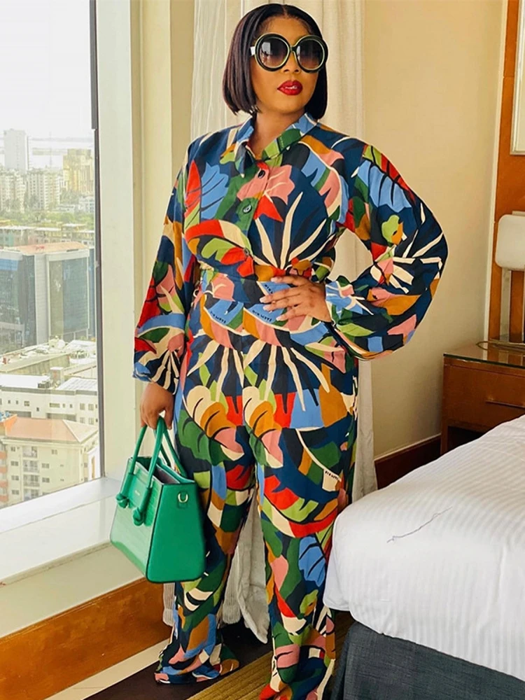 

2 Pieces Women's Sets Flower Print Blouse Shirt Suit Tops And Pants Suits Two Piece Set Tracksuit Outfit 2022 Summer Autumn