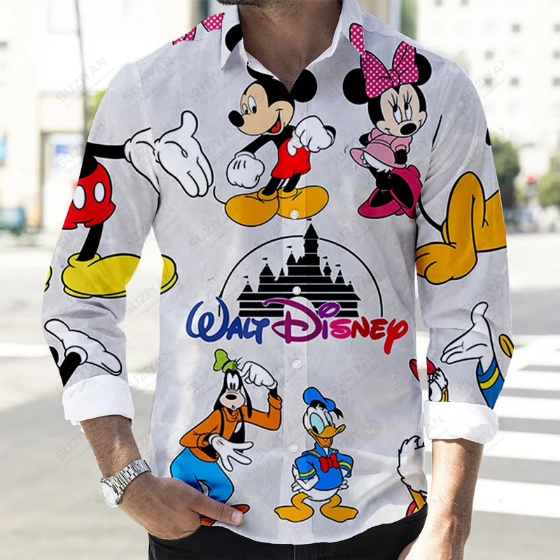 

2022 autumn latest casual men's shirt button long-sleeved shirt Disney Mickey and Minnie 3D full printing fashion lapel top