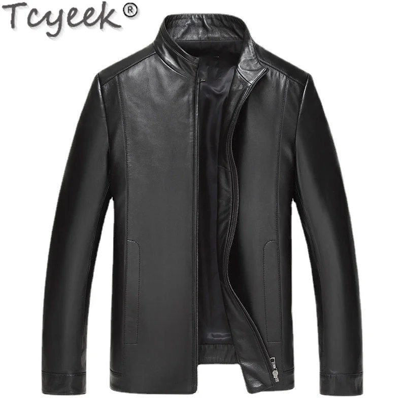 

Tcyeek Real Leather Jacket Men Clothing Sheepskin Thin Short Jackets for Men Black Slim Motorcycle Male Leather Jacket Chaquetas