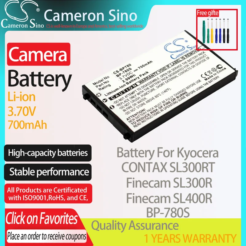 CameronSino Battery for Kyocera CONTAX SL300RT Finecam SL300R Finecam SL400R fits Kyocera BP-780S camera battery 700mAh 3.70V