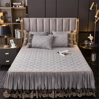 peiduo nordic bedding bedspread luxury bed cover lace embroidery king ruffle wrap easy fit thicken quilted bed skirt