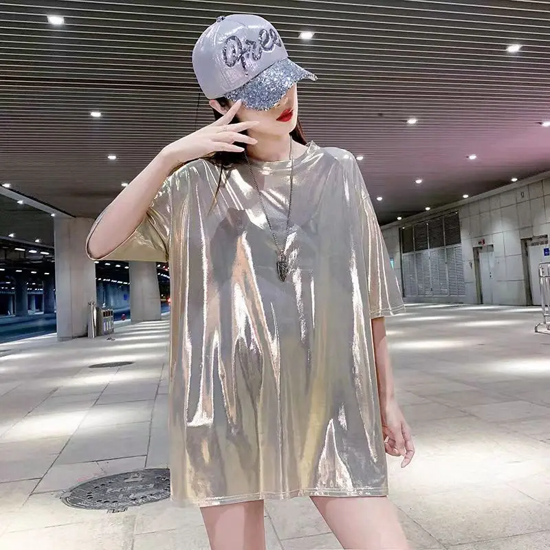 Футболка с блестками для мужчин и женщин блестящий Повседневный Топ в стиле