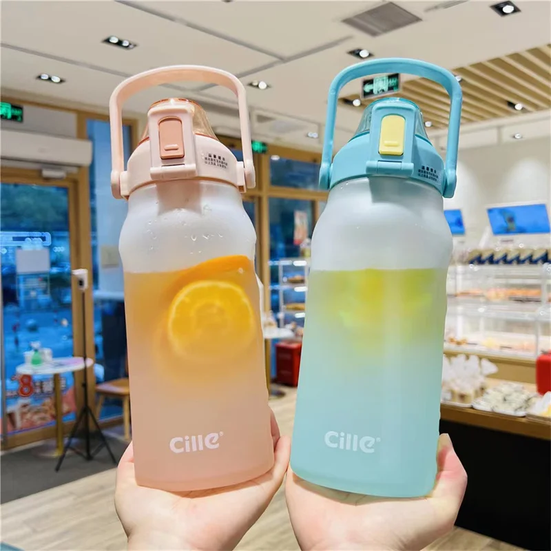 

1.5L Large Capacity Water Bottle Straw Cup High Temperature Plastic Water Cup Time Scale Portable Handle Outdoor Sports Kettle