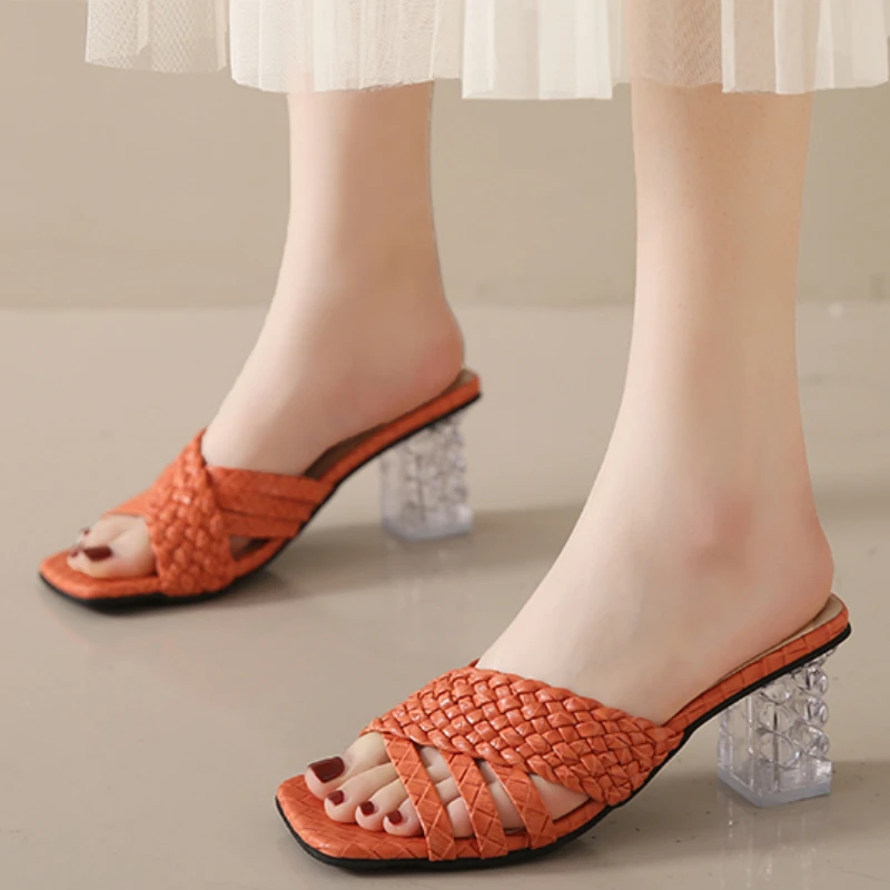 

Мюли женские с квадратным носком, летние тапочки на перекрестных ремешках, сланцы, домашняя обувь, 2021