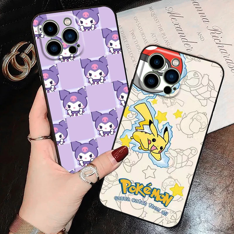 

Cartoon Pokémon Phone Case For Funda iPhone 11 13 Pro Max 12 Mini X XR XS SE 2020 5 6 6s 7 8 Plus Black Carcasa Etui Celular