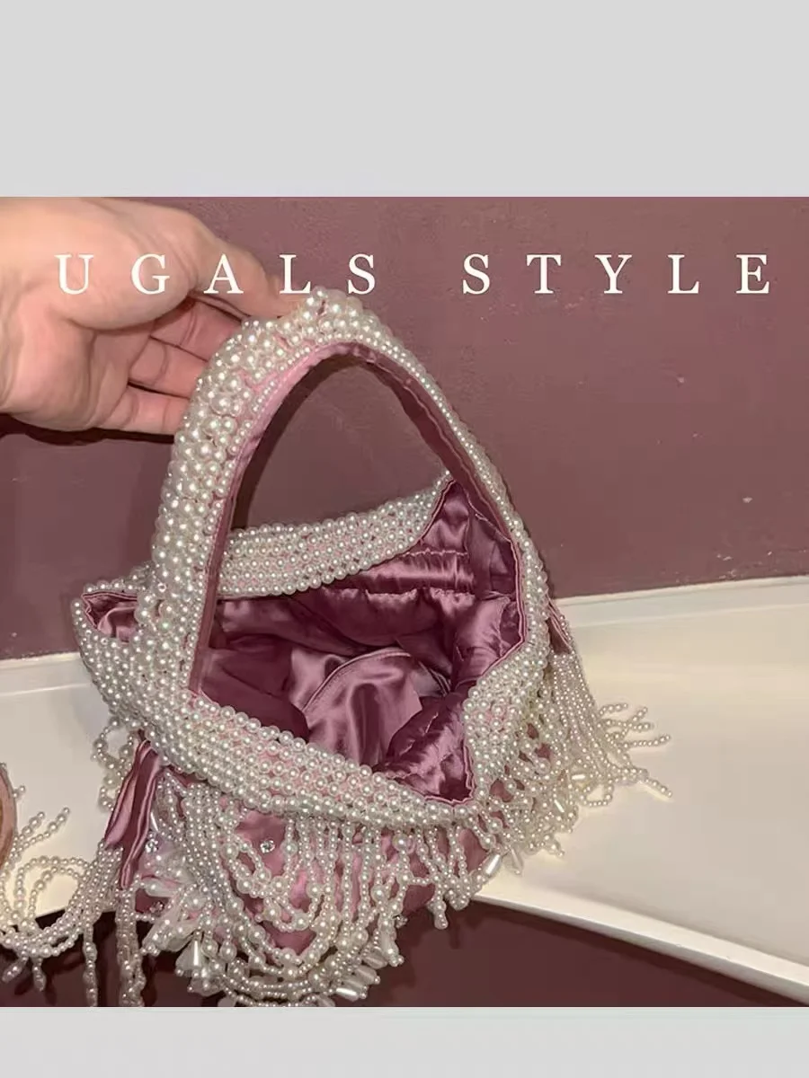 Модные бусины из бисера тканая сумка-ведро ручной работы с кисточками и бисером