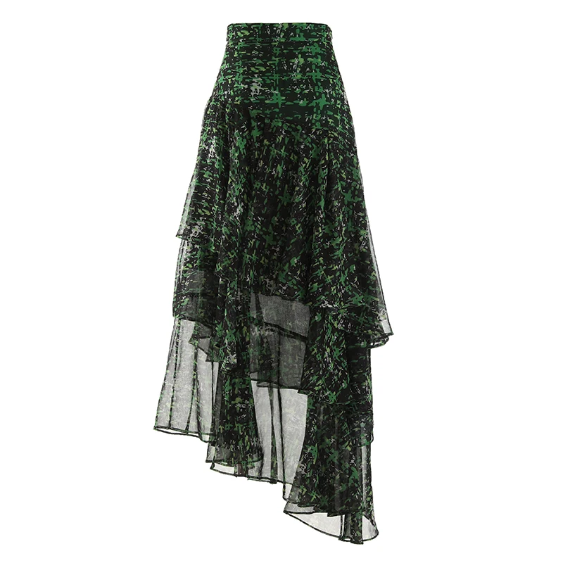 

PHOEBE HZ 2023 New Europe Style Chiffon Half-body Skirt Female High Waist Irregular Goddess Sandbeach Holiday Maxi Skirt Casual