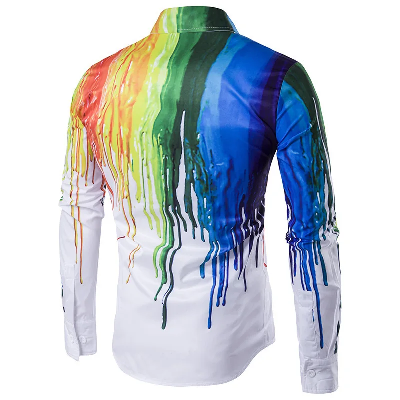 New Men's Personality 3D Ink Splashed Long-sleeved Shirt Men's Fashion Casual Shirt