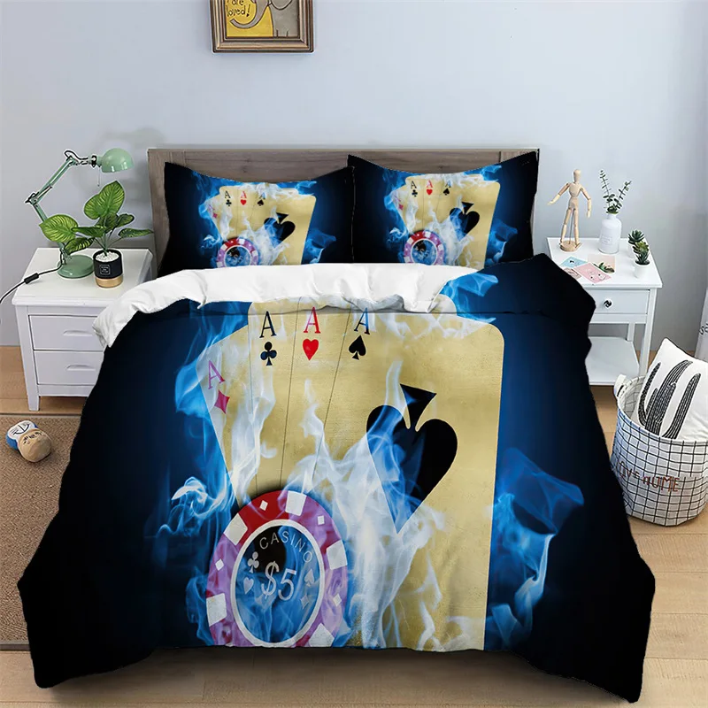 

Bedding Set Microfiber Playing Cards Inspired Design Printed On Black Comforter Cover Poker Duvet Cover Set Geometric Pattern