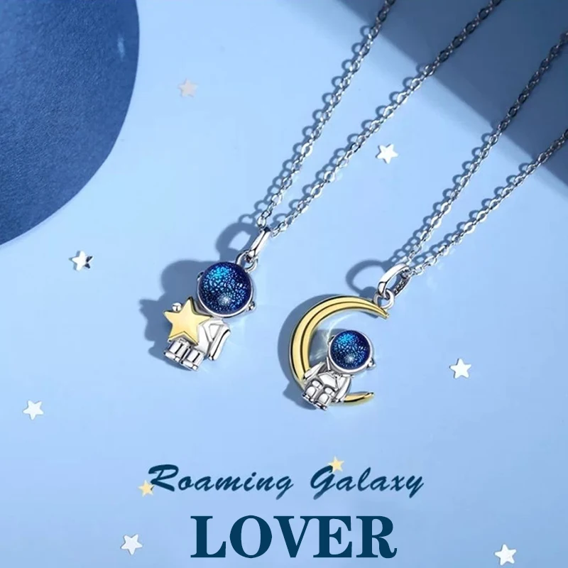 

Spaceman Moon Lover Necklace Milky Way Space Pendant Necklaces Jewelry Gift for Girlfrend spacecraft Astronaut Romantic Necklace