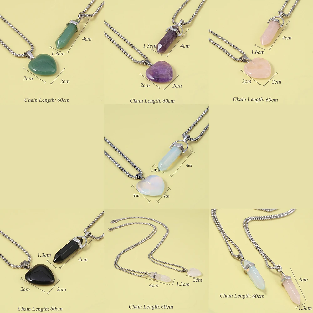 

Natural Stone Necklace Pendant Peach Heart Prisms Shape Gemstones Exquisite Charms Women accessory Girls Wedding Party Jewelry