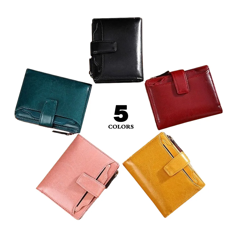Luxury Billfold Oil Wax Genuine Leather Wallets Women Short Mini Clutch Purse Soild Coin Pocket Credit Card Holder Cowhide Bag