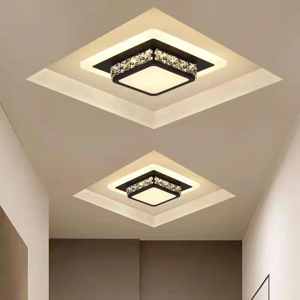 Modern Crystal Ceiling Lights LED Lamp for Living Room Bedroom Study White Black Surface Mounted Lighting Decoration Chandelier