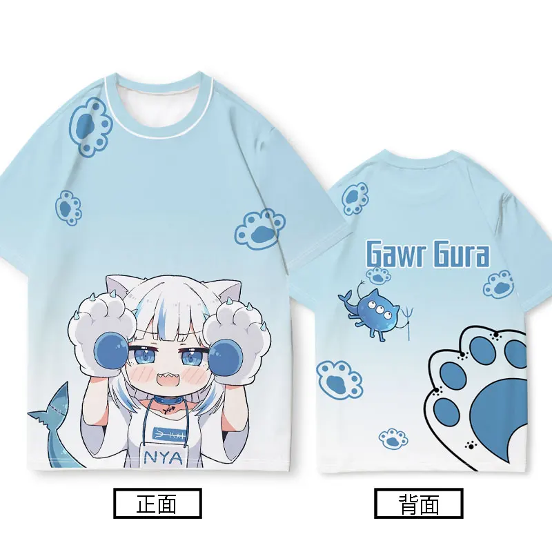 Фото Hololive VTuber Kawaii Gawr Gura Футболка для косплея 3D принт Детские футболки с аниме Мужчины Женщины Футболка с короткими рукавами и круглым вырезом Топы в стиле Харадзюку №2