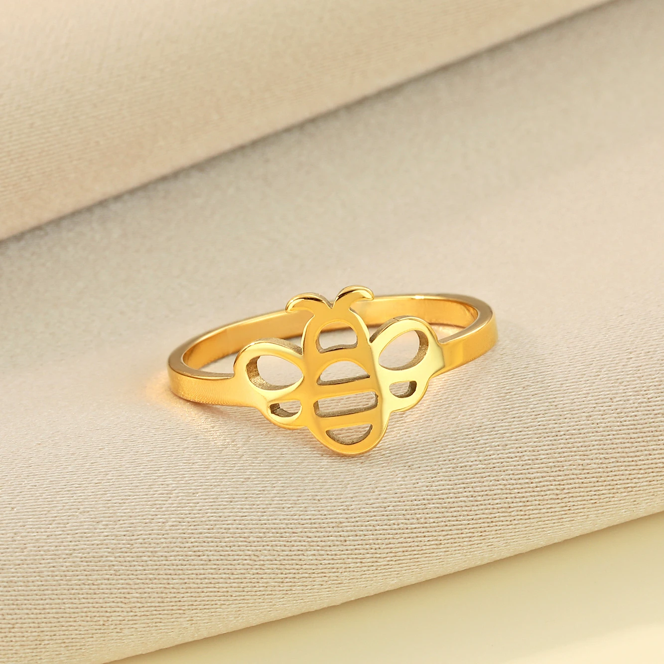 

CHENHXUN Midi Ring Band Braided Twisted Cable Band Petite Dainty Bumble Bee Band Ring Stainless Steel for Men and Women