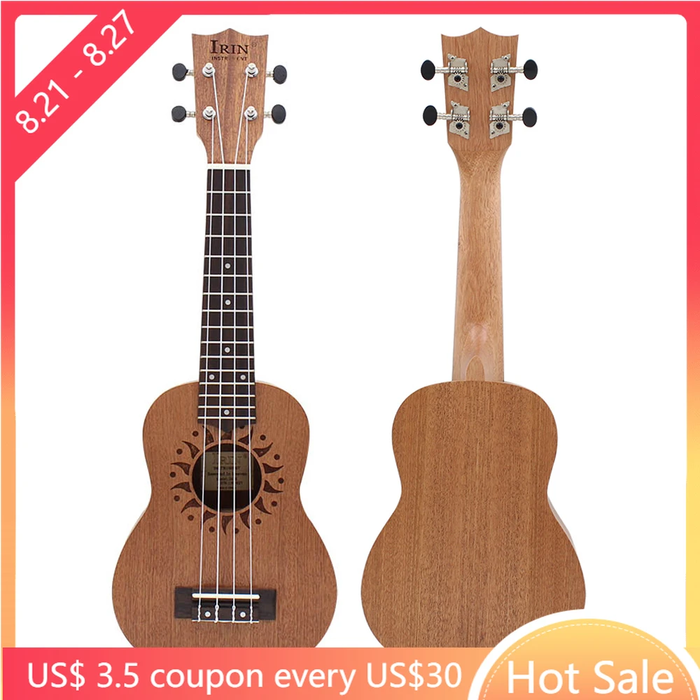 

21 Inch Ukulele 4 Strings Hawaiian Guitar Sapele Mini Guitarra Sun Flower Soprano Ukulele Beginner Kids Musical Instrument Gifts