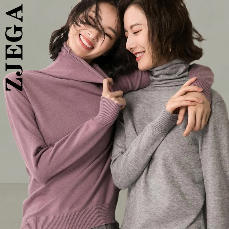 

Зимний свитер Zjega, водолазка, корейские вязаные топы, облегающие базовые пуловеры 2023, модный удлиненный женский свитер, тянущиеся джемперы