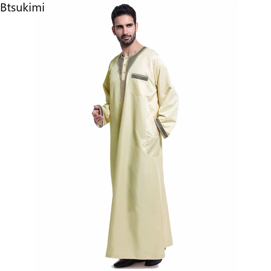 Muslim Fashion Men's Long Sleeve Designs  Abayas Muslim Dresses Arabic Dress Thobe for Men Robe Musulmane Dubai Plus Size 3XL