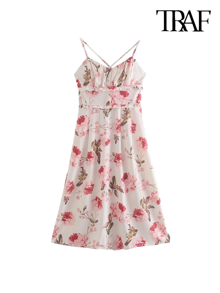 

Платье-миди с цветочным принтом и оборками, на молнии