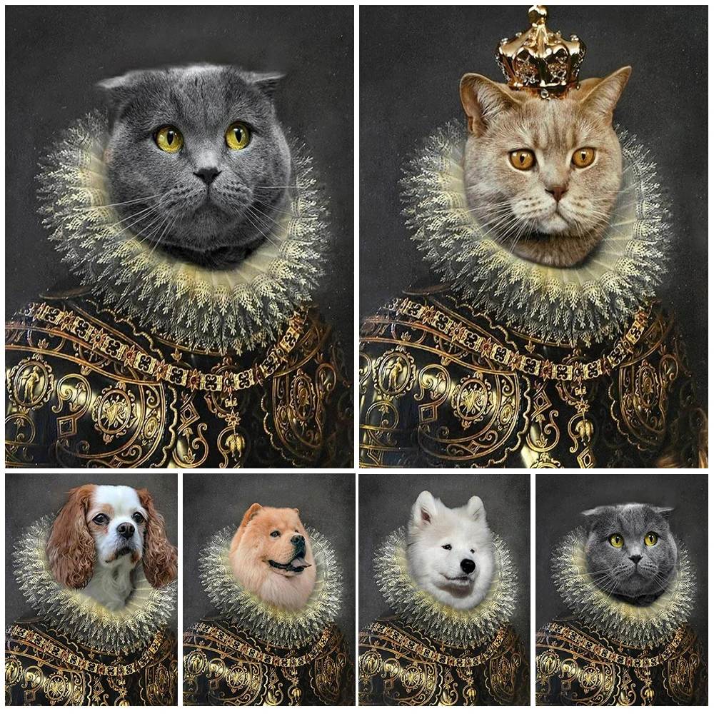 

Funny Animal Dog Cat Portraits Regal Pets Posters Wall Pictures For Living Room Nordic Poster Wall Art Canvas Painting Unframed