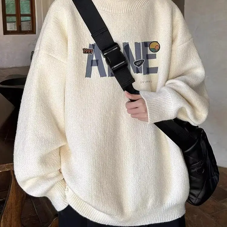 Autumn and Winter Turtleneck sweater Men's Letters Print Knit Tide Brand Bottoming Shirt 2024 New Temperament Slim fit Top