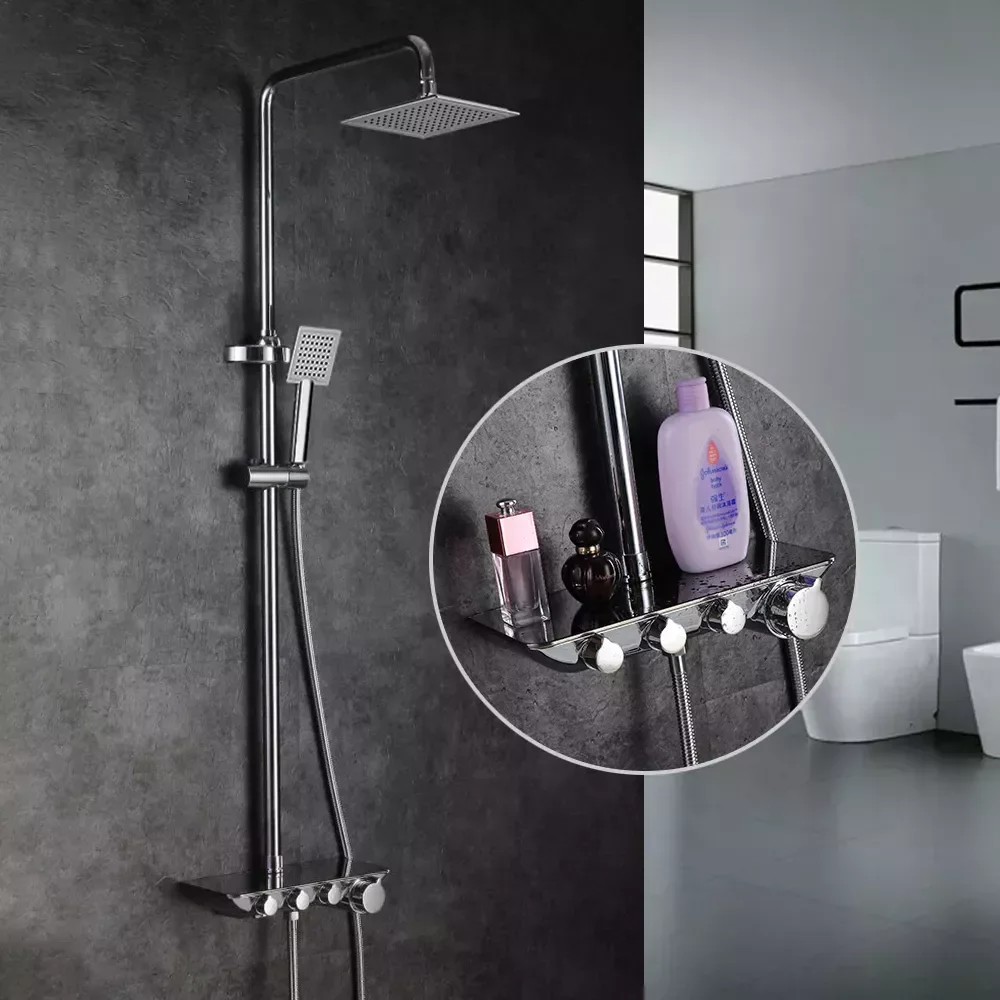 

Rainfall Thermostatic Chrome Shower Faucet Set Modern Simple Bathroom Mixer Taps With Hand Shower Square Head Shower Set 88321