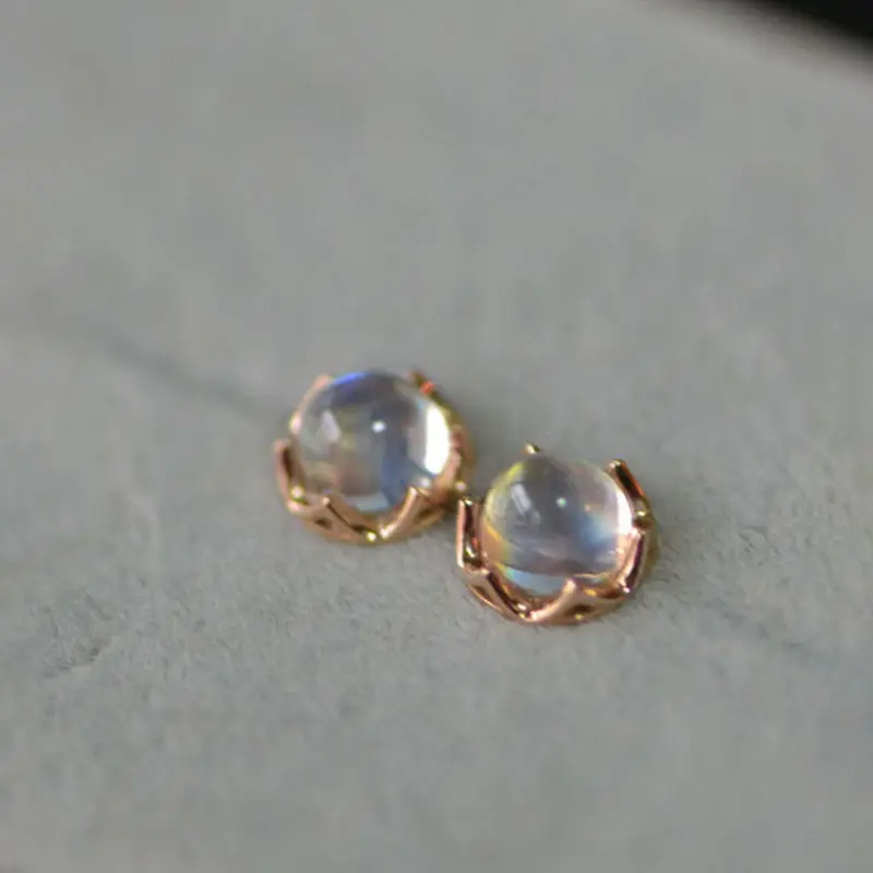 

925 Sterling Silver 14K Gold Plated Natural Blue Moonstone Earring Fashion Luxury Vintage Design Trendy Jewelry for Women Gift