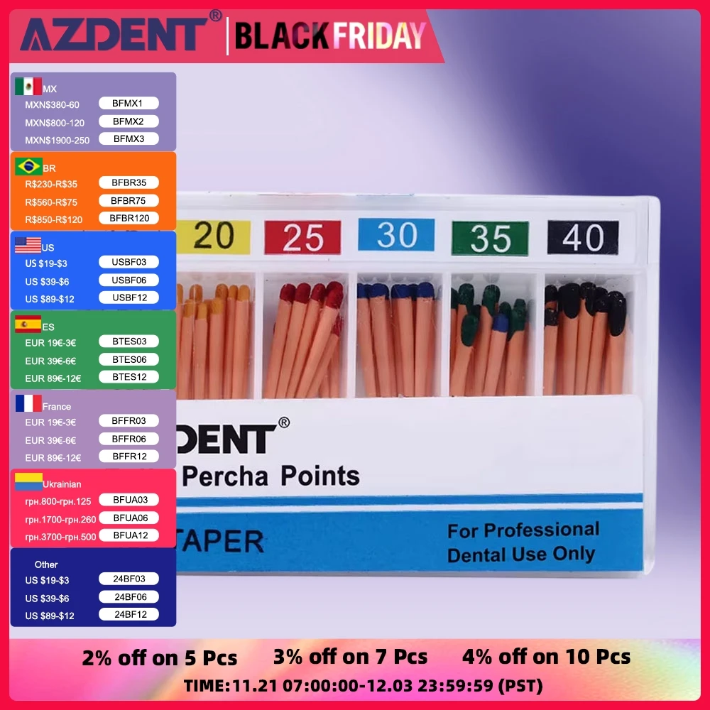 60 шт./кор. стоматологические точки Gutta Percha AZDENT Gapadent конус 0 06 размер 15 # /20 /25 /30 /35 /40