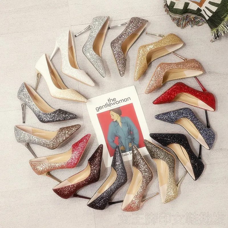 

Spring Summer Pointed Toe Crystal Sandals High Heels Stiletto Sexy Bling Shiny Sequins Banquet Wedding Shoes Women Fashion Pumps