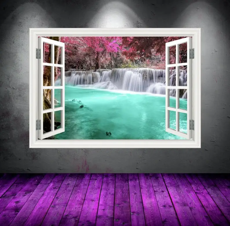 

Window Frame WaterFall Blue Lagoon Window Wall Art Sticker Decal Transfer Mural MYSW4