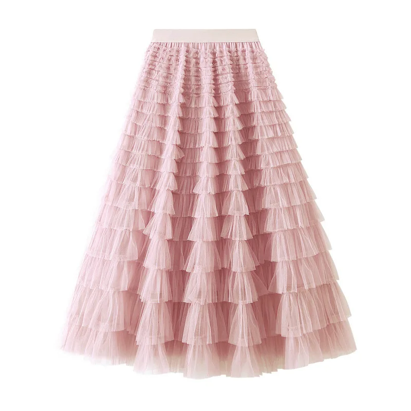 

2023 Summer Women's Cake Skirt Y2K Fashion Sweet Pink Blue Apricot Black Dating Party Versatile Fairy Mesh Skirts 2210