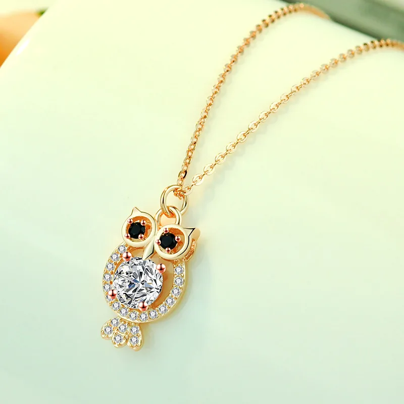 

Necklace Women's 925 Sterling Silver Rose Gold Plated Owl Clavicle Chain Simple and Light Luxury Color Silver Necklace 2022 New