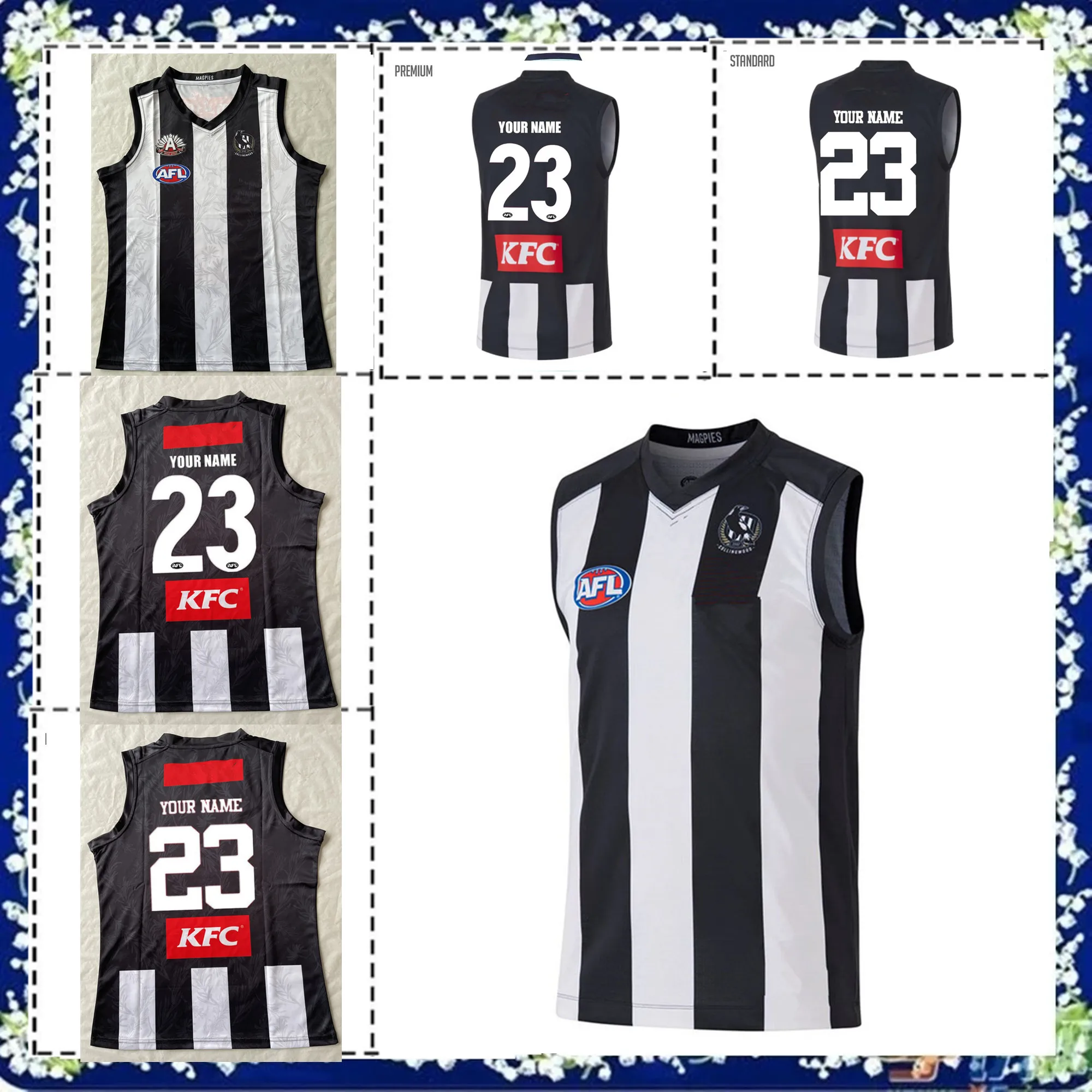 

2023 COLLINGWOOD MAGPIES HOME GUERNSEY Джерси 2023/2024 Collingwood Magpies Guernsey Indigneous Регби Джерси размер S--3XL