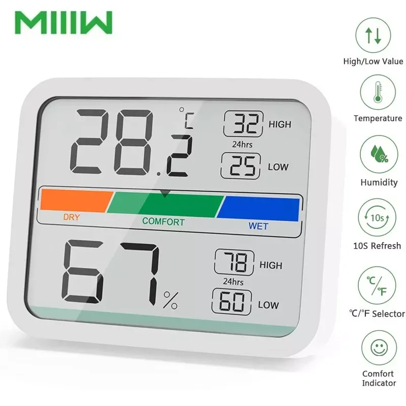 

2021 Miiiw ЖК цифровой термометр 2 гигрометр внутренний Термогигрометр с магнитом, мин/макс запись для контроля климата в помещении
