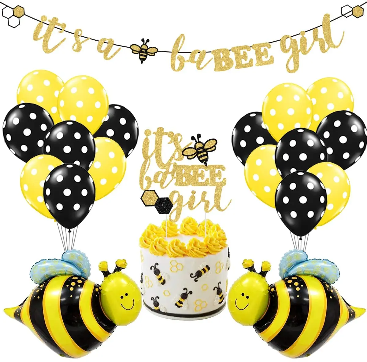 

SURSURPIRSE Bee Baby Shower Decorations It’s A Babee Girl Banner Cake Topper Latex Foil Balloons Gender Reveal Party Supplies