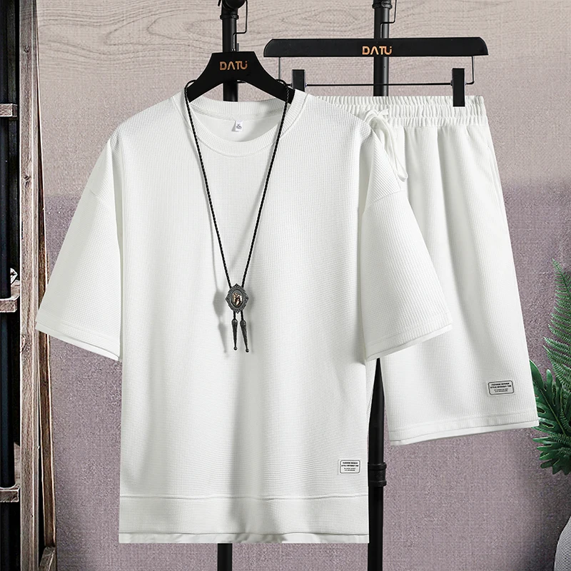 Summer Men's Set Casual Two Pieces Tshirt and Shorts Set Fashion Sports Suit Linen Fabric Breathable Short Sleeve Tracksuit