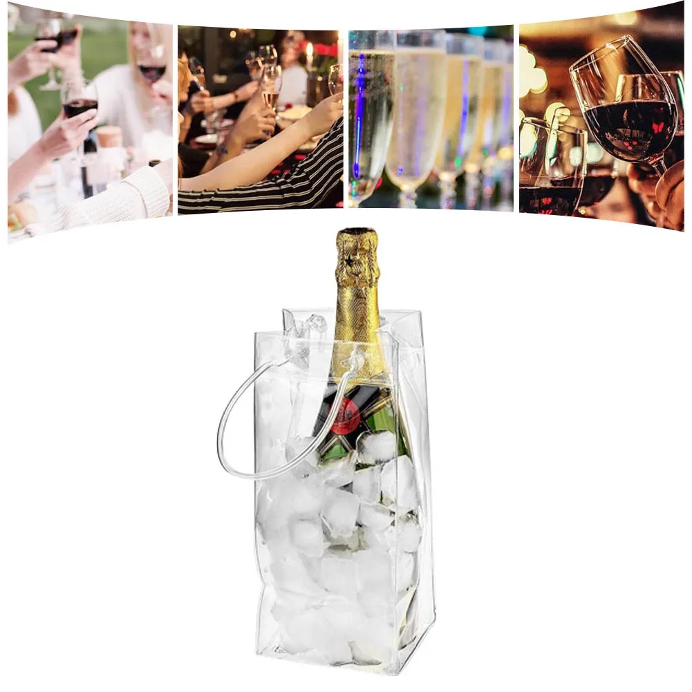 

Barware Ice Bag Wine Beer Champagne Bucket Drink Bottle Cooler Chiller Foldable Carrier PVC Transparent Recyclable With Two Hand