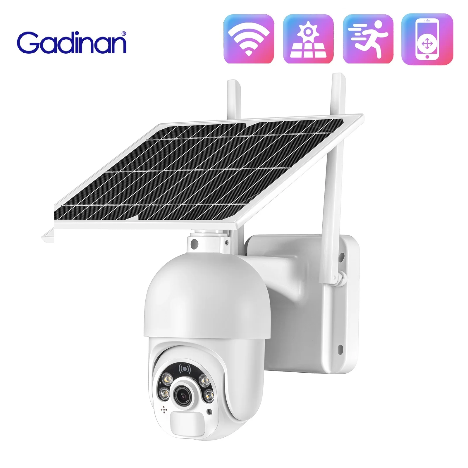 Gadinan1080P WiFi/4G PTZ Outdoor IP Camera 4X Digital Zoom Wireless CCTV Security Camera Solar Panel Two-Way Audio Surveillance