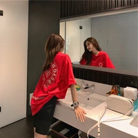 short sleeved t shirt women summer red fashion loose round neck print mid length y2k top graphic t shirts harajuku shirt femme
