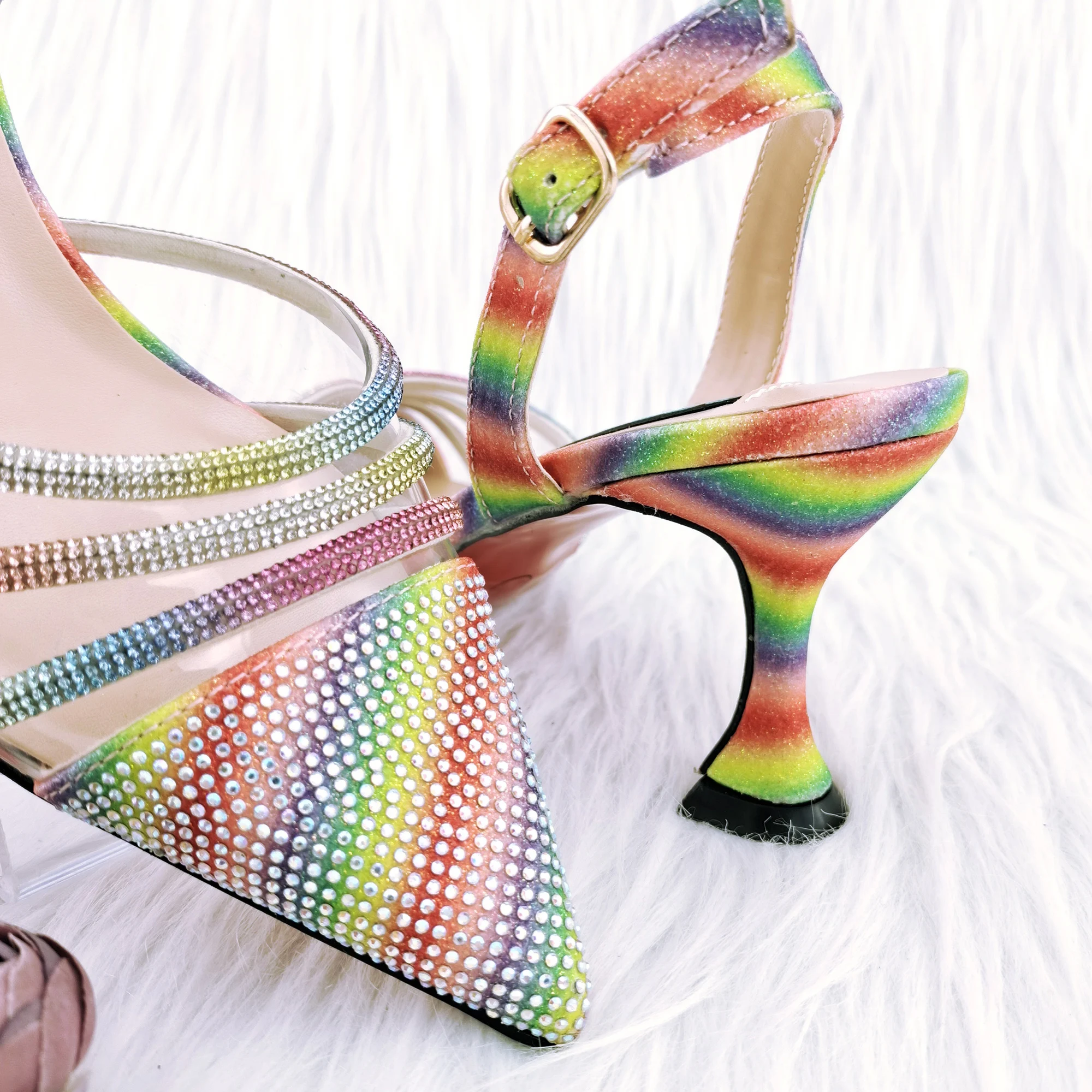 Rainbow Color High Quality PU Leather Italian Design Women Shoes African Mature Style Matching Shoes